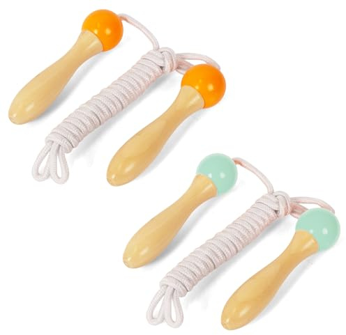 Corda per saltare per bambini, set da 2 pezzi, verde, arancione, 250 cm, manico in legno, corda di cotone, corda per saltare, ragazzi e ragazze, fitness