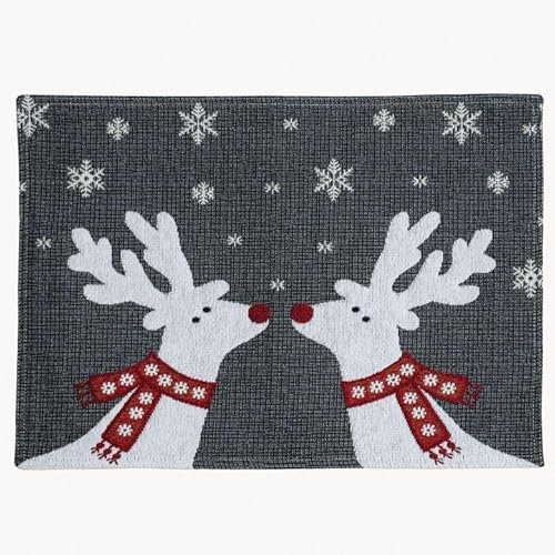 Generisch 2er Set Mitteldecke Platzdeckchen Gobelin Winter Weihnachten 33 x 46 cm Elch Rentiere Baumwollmischung