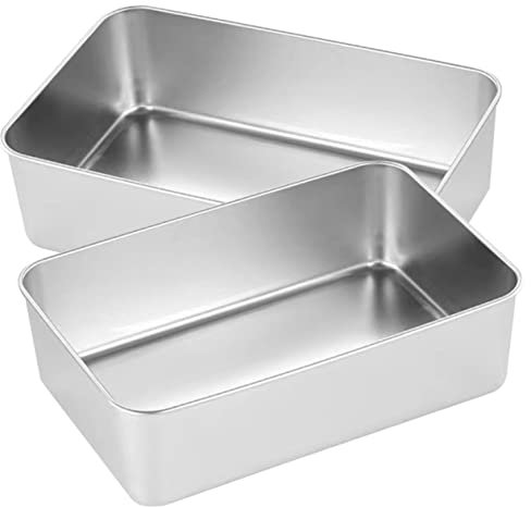 OKUMEYR 2 Moldes para Hornear Superficie Lisa de Acero Inoxidable, Bandeja Cuadrada Reutilizables 2 Piezas para Tiramisú