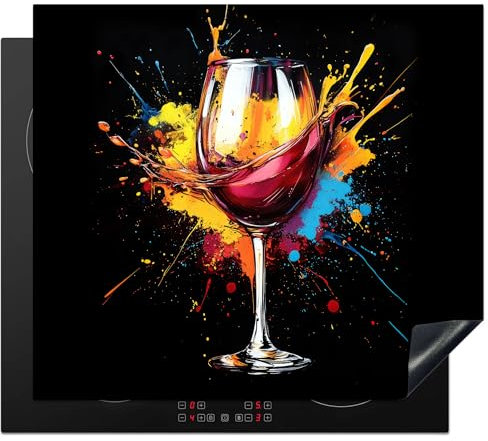 KitchenYeah© Protège Plaque Induction 59x51 cm Deco Cuisine Accessoire Pratique Protection De Vitroceramique Kitchen Gadget Vin - Verre - Graffiti - Boisson - Rouge - Peinture