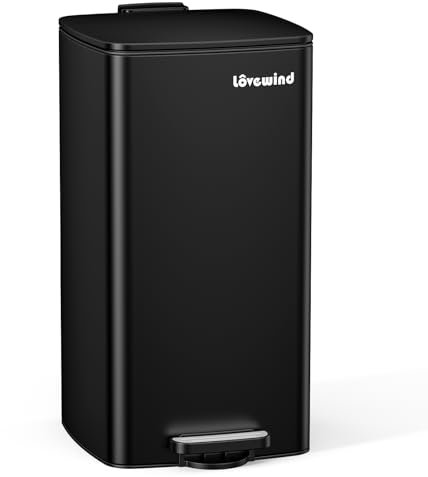 lovewind Pattumiera Da Cucina, Pattumiera In Acciaio Inox Con Pedale Nero Da 30 Litri, Con Coperchio E Secchio Interno, Adatta Per Cucina, Bagno E Soggiorno