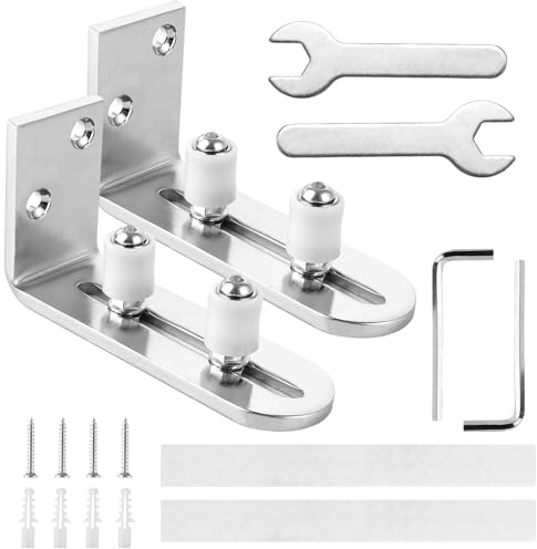 Oungy 2 Stück Schiebetür Bodenführung, Verstellbar Boden Rollenführung, Unterseite Schiebetore Führungsrolle, Metall Kohlenstoffstahl Kugellager Floor Guide für Scheunentor, Schiebetüren (Silber)