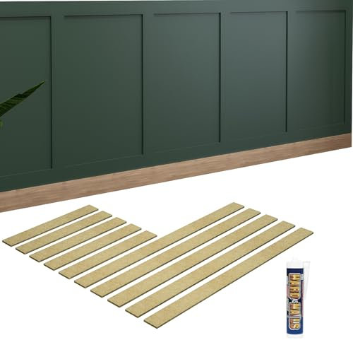 10 PACK Wall Panelling Kit Shaker Style 5PCS 100cm + 5PCS 50cm MDF Slats strips Moisture-Resistant Paintable HDF Wood Wall Mounting Kit Extending Shaker Panelling Strips DIY 3D Wall Panel Kit