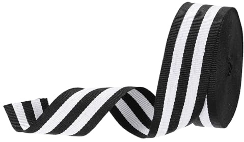 PATIKIL 3 cm svartvitt randigt grosgrainband, 10 Yard polyestertyg randigt hantverk band dubbelvänd design för rosett presentförpackning gör-det-själv tillverkning juldekorationer