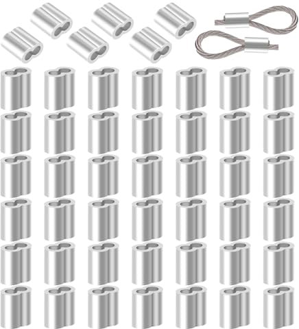 50 morsetti per fune da 3 mm, manicotti in alluminio, morsetti per fune metalliche, morsetti a pressione, morsetti a doppio manicotto per corda di gomma, 3 mm, corda di espansione, cavo per teloni
