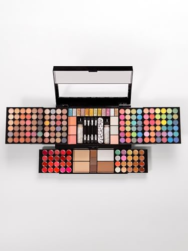 Set trucco, beauty case 185 elementi, palette di ombretti, fondotinta, evidenziatore, blush, cipria, lucidalabbra, spugna, matita per sopracciglia, trucco, cosmetici