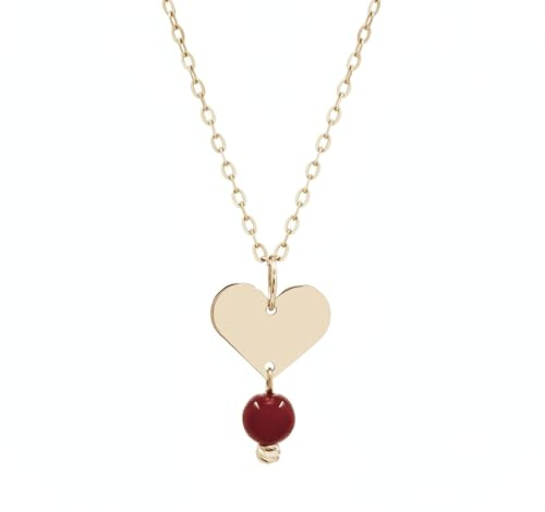 Pendentif cœur femme or jaune 18 carats – Bijou léger avec perle rouge suspendue 16 mm 0.35 gr Or 750/1000 sans perle – Cadeau romantique et élégant – Salia Gold Paris
