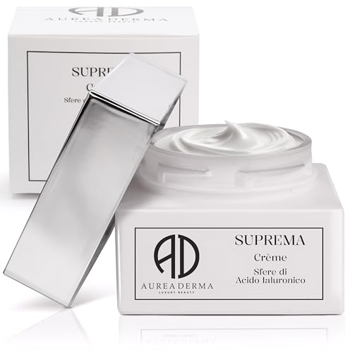 Crema Viso Antirughe con Acido Ialuronico, Alghe, Olio di Mandorle e Burro di Karité - Idratante Rimpolpante Anti Age Uomo e Donna Giorno e Notte - SUPREMA By AUREA DERMA - 50 ml