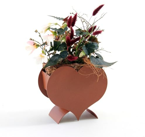 Gruber Premium Herzform Pflanzentopf Rostbraun | Für Innen & Außenbereich | UV-Beständig & Pulverbeschichtet | Maße: L: 21,5 x B: 10,5 x H: 20 cm | Elegantes Design für Garten, Terrasse & Wohnraum