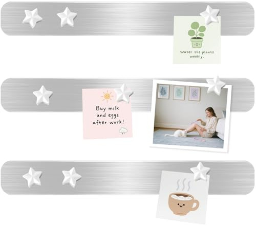 DUJEQM Magnettafel Memotafel Selbstklebend - 3 Stück Magnetleisten 4.77x30.77cm, Magnettafeln Memoboard Pinnwand aus Edelstahl mit 10 Weiße Magnete, Metallband Magnetstreifen für Büro Fotowand Papiere