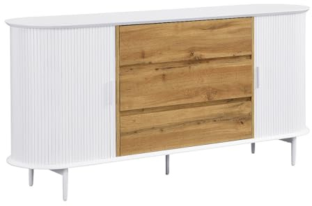 Vente-unique - Buffet avec 2 Portes coulissantes et 3 tiroirs en MDF - Blanc et Naturel - VELURANI