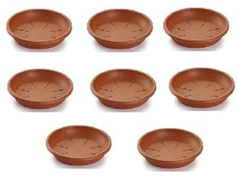 pcmoviles, Juego de 8 Platos para Macetas, Plástico, 12 cm, Terracota