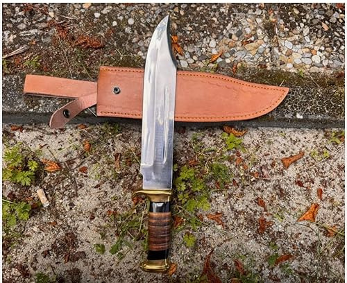 Generisch Handgefertigtes D2 Bowie Knife 18 – Crocodile Dundee Stil – Jagdmesser Campingmesser Survival Outdoor Bushcraft Gürtelmesser mit Lederscheide – Profi Messer für Jäger & Sammler