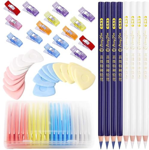 Dongcill 78 Piezas Accesorios de Costura, Tiza Costura + Lápiz De Costura + Pinzas Costura para Tela, Bolígrafos Triangulares de Sastrería, Clips de Tela, Para Marcar Diversos Tejidos Y Cueros