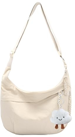 KUBFDL Crossbody Bag - Borsa a tracolla da donna a mezzaluna, in nylon, con tracolla regolabile, per donne, uomini, lavoro, ufficio, viaggi, shopping, beige., 31 × 26 × 5 cm