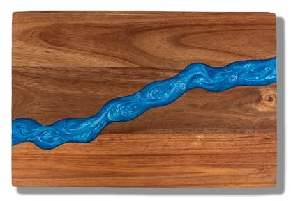 Handcrafted Blue River Epoxy Resin Art Cutting Board 15x10 | Unique Acacia Wood Chopping Board Decorative Charcuterie & Cheese Board for Kitchen