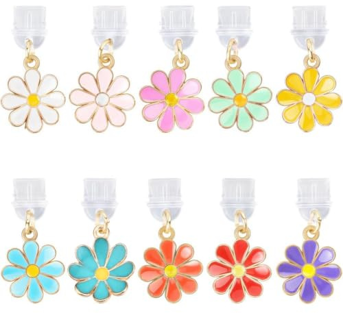 SUNNYCLUE 1 Box 10 Colors Dust Plug Charm Type C Bulk Dust Proof Phone Charm Metal Enamel Cute Daisy Fashion Charging Port Cover Pendants for Cell Phone Earphone Type C Plug Cleaning Protector Gifts