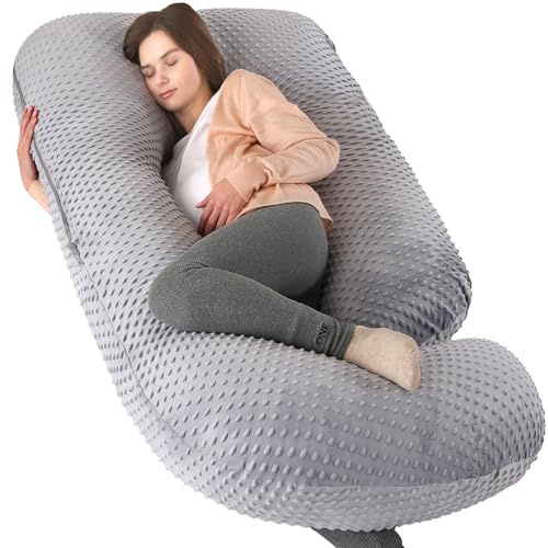 U-Shaped Full Body Pregnancy Pillow for Sleeping – 57 Maternity Pillow with Removable Cover, Support for Back, Legs, Belly & Hips (Velvet-Black Grey)