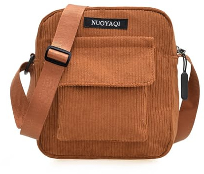 Uwiyo Petit Sac Bandoulière en Velours Côtelé pour Femme, Petit Sac a Main Femmes Bandouliere Pochette Telephone Portable avec Sangle Réglable pour Shopping, Travail, Voyages (Marron)