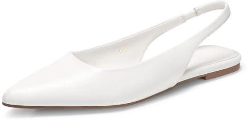 Coutgo Womens Slingback Flats Pointed Closed Toe Ballet Flats Comfortable Slip On Work Dress Shoes, White, Size 8.5