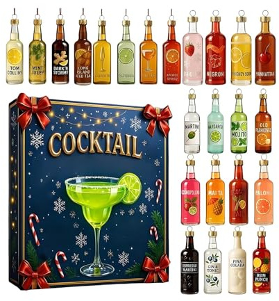 Mppchhn Calendrier De L'Avent Cocktail 2025,Noël 24 Jours Décorations En Acrylique 2D,Calendrier De Compte A Rebours Avec Ornements - Pour Décorateurs D'Intérieur Bureau Fête Salon Chambre Cheminée