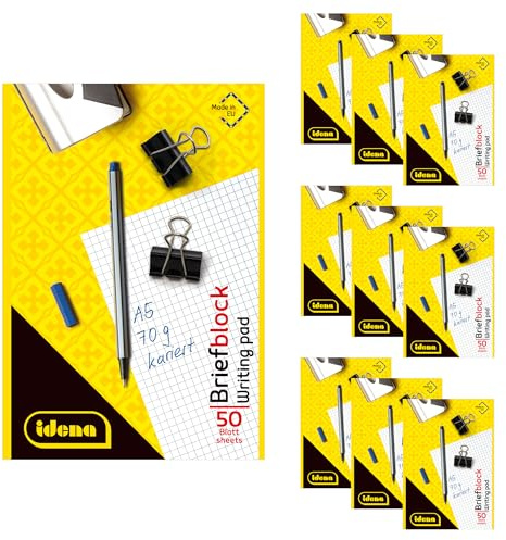 Idena 90440 - Block kariert A5, 10 Stück, Notizblock mit 50 Blatt und ohne Rand, 70g/m² Papier ungelocht und kopfgeleimt