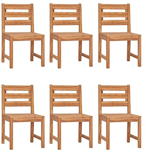 Mokuyary Trädgårdsstolar, set med 6 st, massivt trä, teak, balkongstol, terrassstolar, matstolar för terrass, trädgård, balkong – B
