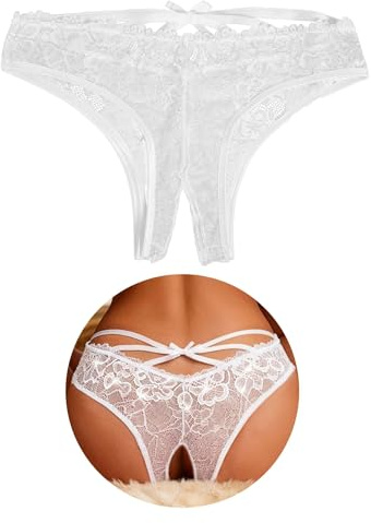comeondear Tangas Sexy Mujer Abierto de Encaje Bragas Abiertas Brasileñas | String Tanga sin Entrepierna,Thong Sexy de Cintura Baja,Ropa Interior Abierta Lazo,Cintas Cruzadas, Talla Grande S-XXL