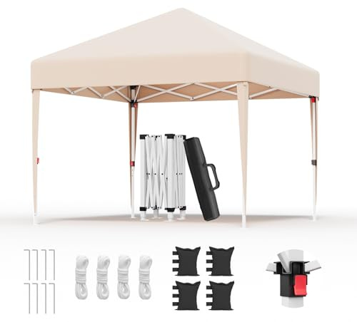 Devoko Tonnelle Pliante 3x3 Imperméable UPF50+, 3 Hauteurs Réglables, Tonnelle de Jardin pour 8-10 Personnes, Barnum Pliable avec Sac de Transport, pour Jardin, Plage, Marchés, Fêtes, Beige