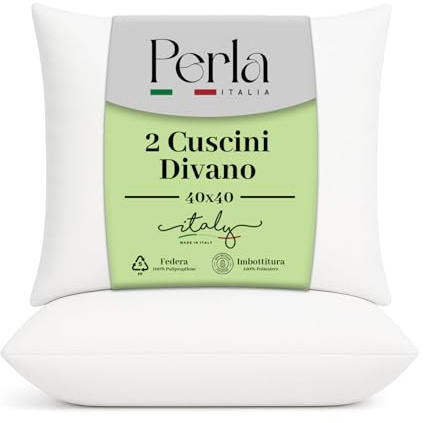 Perla Italia – Imbottitura Cuscini 40x40 Set 2 Pezzi – Interni Morbidi e Voluminosi 100% Poliestere – Antiacaro, Traspiranti, Lavabili – Ideali per Divano, Letto e Arredo Casa