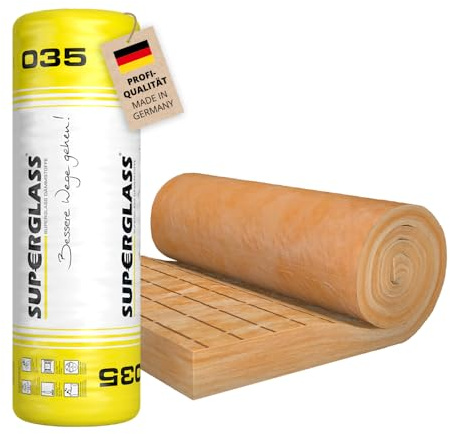 Superglass Klemmfilz KF 2 WLG035 – 4000 mm x 1200 mm x 140 mm (4,8 m²) | Profi-Qualität - Glaswolle-Filz mit markierter Oberfläche zur Dämmung - Sehr guter Schallschutz - Nichtbrennbar