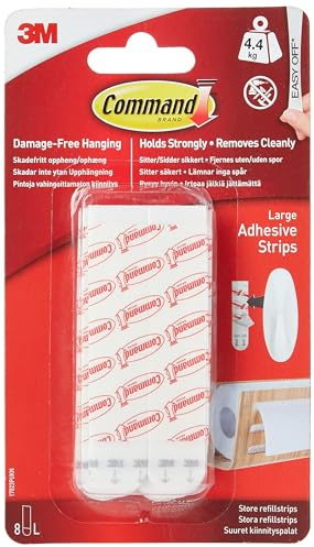 Command Large Adhesive and Mounting Refill Strips, 8 Strips - Damage Free Hanging - Holds up to 4.4 kg