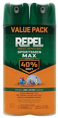Repel Insect Repellent Sportsmen Max Formula 40% DEET, 2-6.5 Ounce Aerosol Cans, 2 Pack, Long-Lasting Aerosol Insect Repellent Spray Repels Mosquitoes, Ticks, Gnats, Biting Flies, Chiggers And Fleas