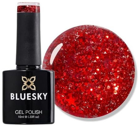 Bluesky Gel Nail Polish, Red Glitter SP19, 10 ml (Requires Drying Under UV LED Lamp)