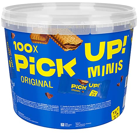 PiCK UP! minis Original (1 x 1.06 kg), Mini-Keksriegel mit knackiger Milchschokoladentafel zwischen zwei Keksen, ein Snack zum Teilen, 100 Portionspackungen