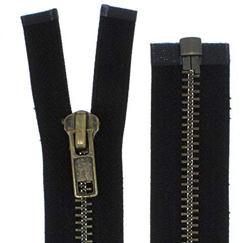 zipworld Reißverschluss Grob Metall Brüniert teilbar 8mm MBG schwarz-322 (67cm)