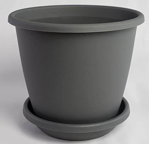 Pot de fleurs Nevada avec soucoupe assortie en différentes couleurs et tailles, couleur : anthracite, diamètre : 27 cm