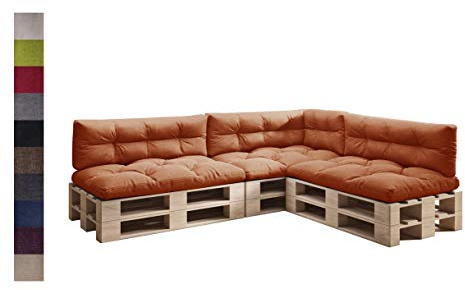 sunnypillow Palettenkissen für Palettenmöbel - 7er Set - Palettenauflage 120 x 80 für Palettensofa - Palettenpolster für Garten, Gesteppte Kissen für Europaletten - Sitzkissen & Rückenkissen Orange