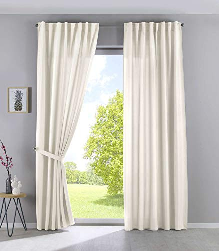 2er Set Vorhänge Blickdicht Verdeckte Schlaufen Cationic »JENA« HxB 250x300 cm Creme Leinen Optik Gardinen Meliert Gardinenband mit Raffhalter, 2019037-2S