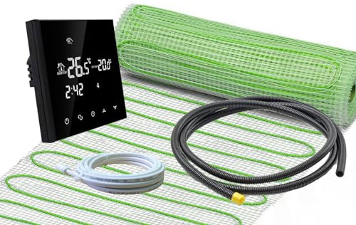 ew direkt Komplett-Set elektrische Fußbodenheizung UltraPro 160 für Fliesen, Naturstein mit Thermostat RT-50 schwarz (16 m² - 0,5 x 32 m)