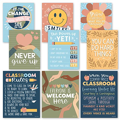 9 bunte Klassenzimmer-Dekorschilder – Willkommensschild für Klassenzimmer, motivierende Poster für Klassenzimmer, Pinnwand, Dekorationen, Wachstumsmindset, Grundschule, Klassenzimmerregeln