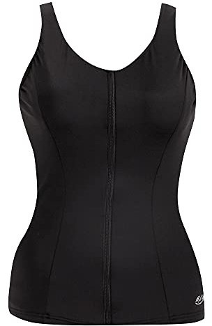 H20 Wear Women's Chlorine Resistant Princess Seam Zippered Top Swimsuit, US Plus Size Extra Large, XL, Black