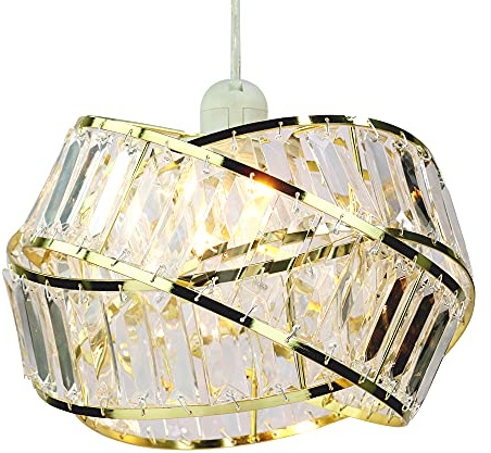 Chi-buy Shiny Ceiling Lamp Shade Modern Polished Chrome and Acrylic Transparent Beads Interwoven Ring Shade Accessories Plastic/Metal Frame Cromi (Gold)