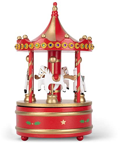 Cottage Garden Drehbares Karussell, goldfarben, 22,9 cm, Holz, Musik-Weihnachtsfigur, spielt Jingle Bells