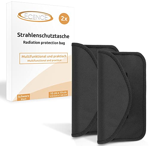 ECENCE Strahlenschutz Tasche Handy - 2 RFID Smartphone Keyless Go Schutz - Faraday Bag - Funk Stop Blocker Hülle, Schwarz, Anti Tracking Handyhülle