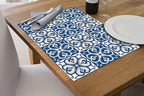 IlGruppone Tovagliette Americane in PVC Set di 2/4/6/8 pz da Tavola Antiscivolo in Vinile Anche per Hotels, Bar e Ristoranti - Mattonella Blu - 4 Pezzi