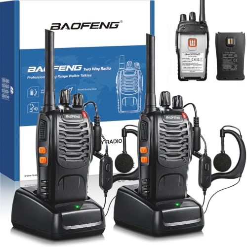 Talkie walkie Longue portée 【Version Mise à Niveau du 888S】 Walkie Talkies Vox Rechargeable Pmr 446 MHz 16 Canaux, avec des écouteurs Originaux Construit en Torche LED (Noir, 2 Pièces)