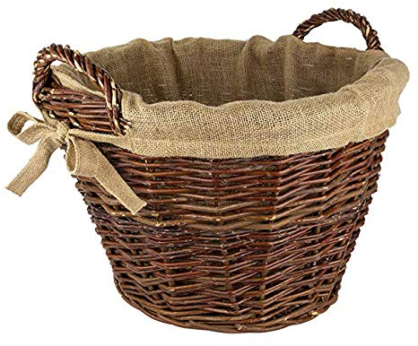 Tigana - Kaminkorb Holzkorb Kaminholzkorb aus geschälten Weide Dunkel mit Jute Ø 40 cm (Art. 90340-40)