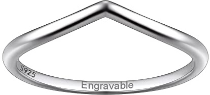 Suplight Silberringe Damen 925 Polished Wishbone Ring V- förmiger Schmaler Ring mit Gravur Personalisierter Silberschmuck für Frauen Größe 49