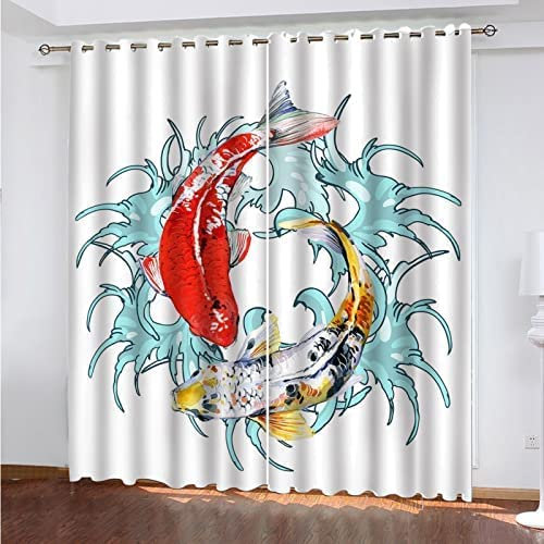Vorhang Blickdicht Ösen Thermo Verdunkelungs Polyester Gardinen 2 Stück 3D Kreativ Bemalter Koi Für Schlafzimmer Wohnzimmer Kinder Oder Babyzimmer 182(B) X214(H) cm - Bedruckte Verdunkelungsvorhänge